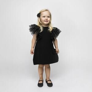 The Tiny Universe Toddler Girls Organic Cotton Blend Black Tule Dress, Size 4T